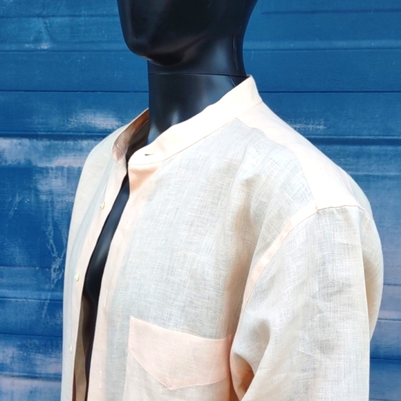 FABIO INGHIRAMI MEN'S LUXURY LINEN COLLARLESS  SHIRT - Picture 3 of 17